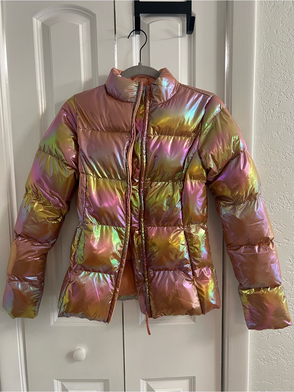 Fabletics Palmer Iridescent Pink Metallic Puffer Jacket - Women's XXS